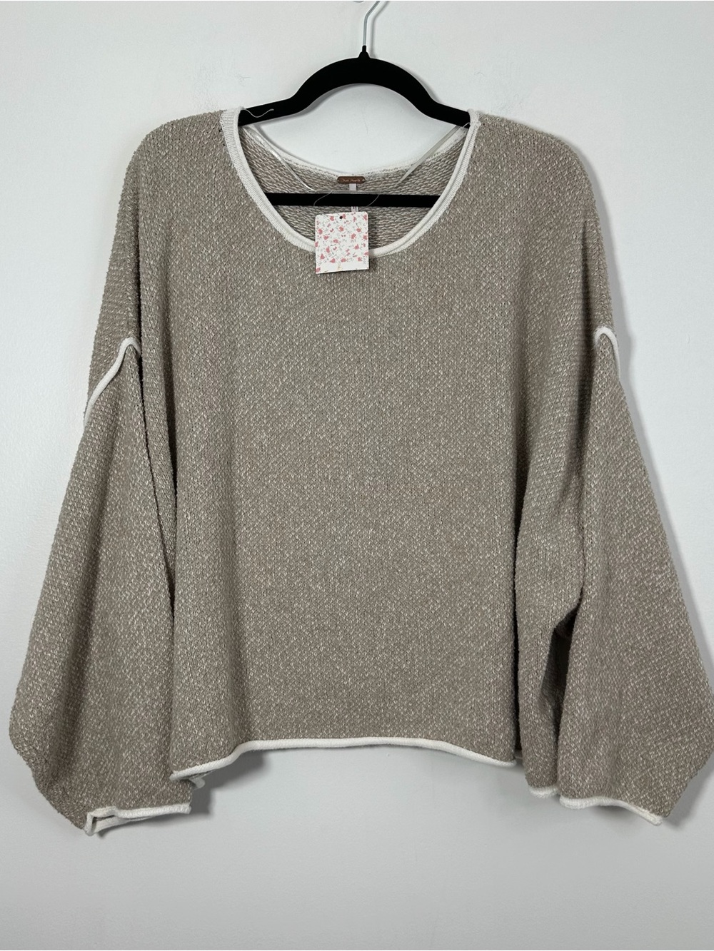 Free People XS Oversized Knit Pullover Sweater Beige Cream NWT